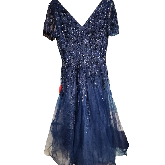 MacDuggal Embellished Flutter Sleeve Tulle Midnight Dress 4 - Picture 4 of 8